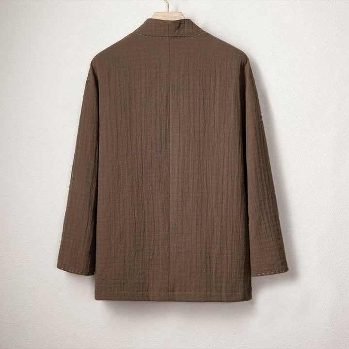 Buddha Stonesメンズ プレーンプリーツ フロッグボタン オープンフロントジャケット コットンリネン 長袖 着物 - image 2