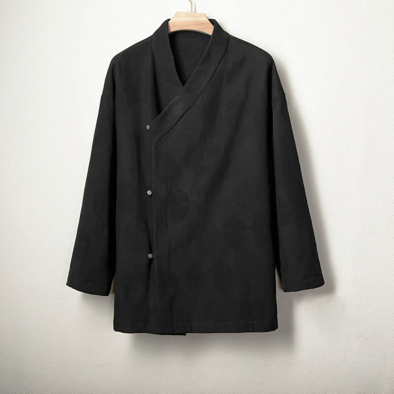 Buddha Stonesジャカードボタン メンズ コットンリネン 長袖 フリース裏地 ジャケット シャツ - 黒 - US/UK/AU46、 EU56 (4XL) - image 5