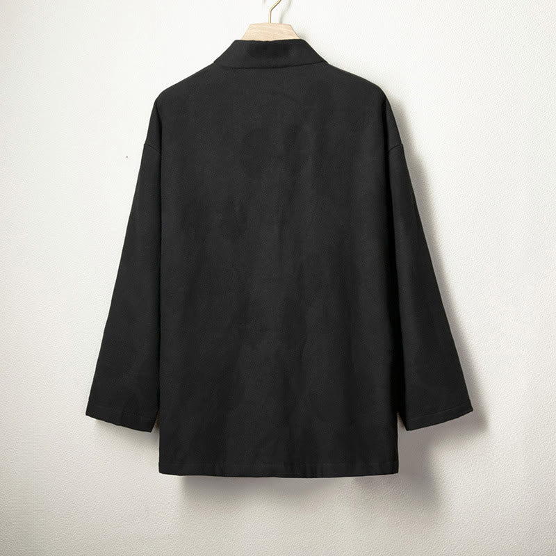 Buddha Stonesジャカードボタン メンズ コットンリネン 長袖 フリース裏地 ジャケット シャツ - image 6