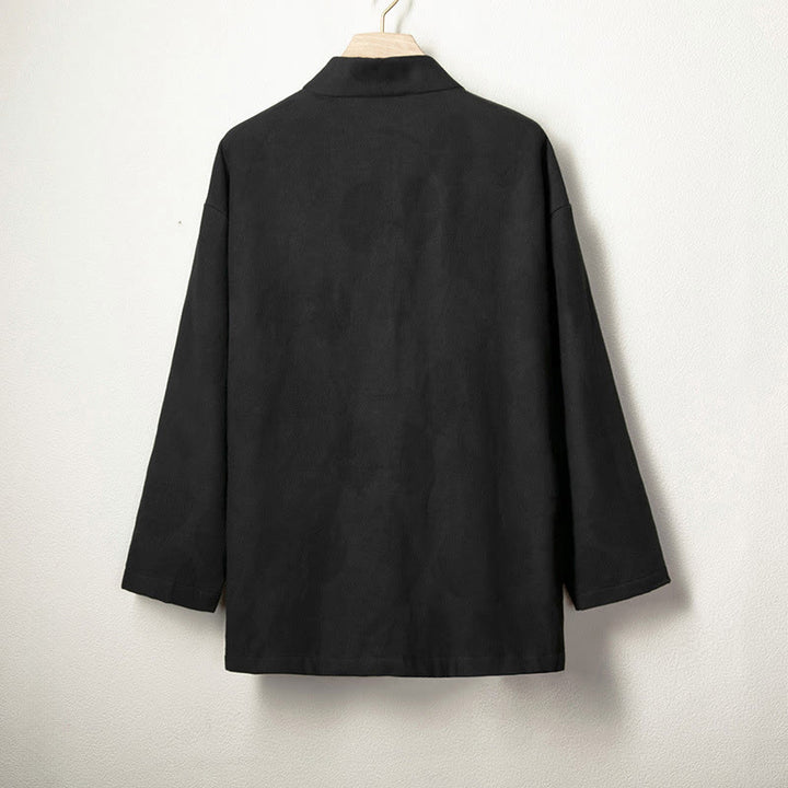 Buddha Stonesジャカードボタン メンズ コットンリネン 長袖 フリース裏地 ジャケット シャツ - image 6