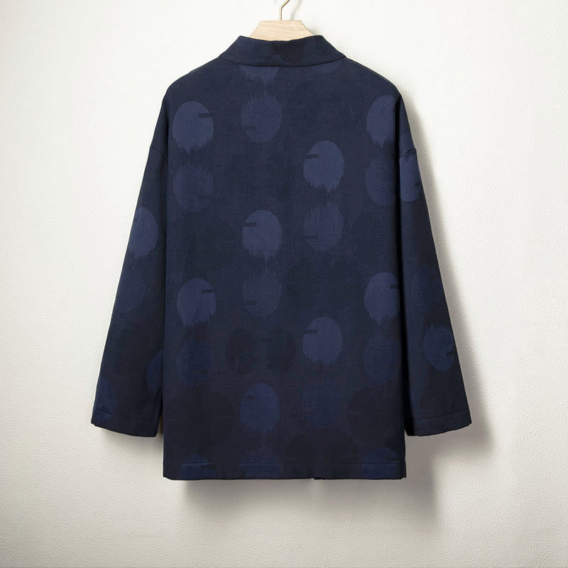 Buddha Stonesジャカードボタン メンズ コットンリネン 長袖 フリース裏地 ジャケット シャツ - image 1