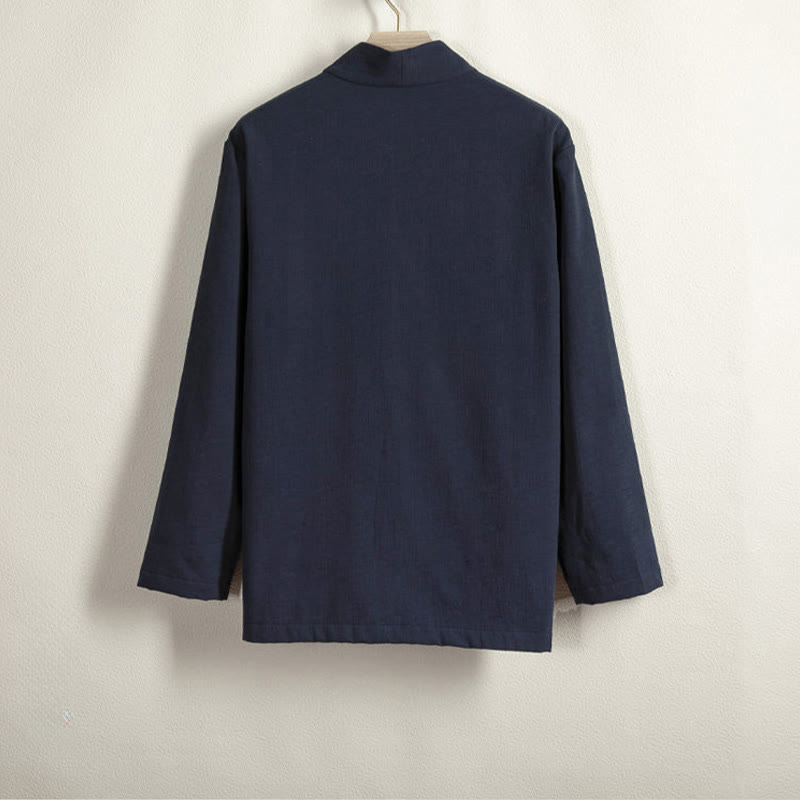 Buddha Stonesメンズ 長袖 フロッグボタン オープンフロント フリース裏地 コットンリネンジャケット 着物 - image 1