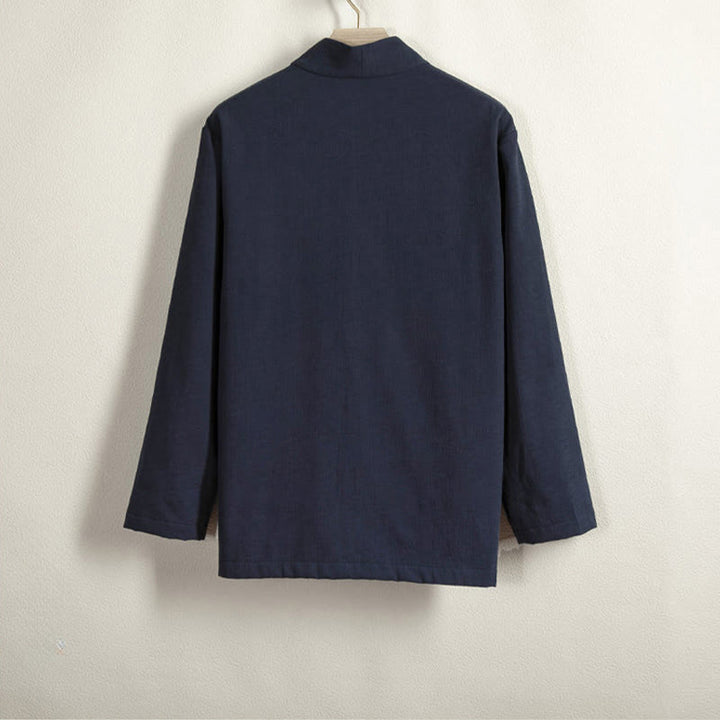 Buddha Stonesメンズ 長袖 フロッグボタン オープンフロント フリース裏地 コットンリネンジャケット 着物 - image 1