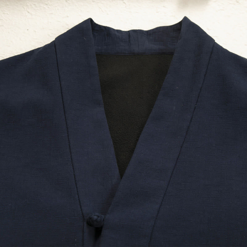 Buddha Stonesメンズ 長袖 フロッグボタン オープンフロント フリース裏地 コットンリネンジャケット 着物 - image 2