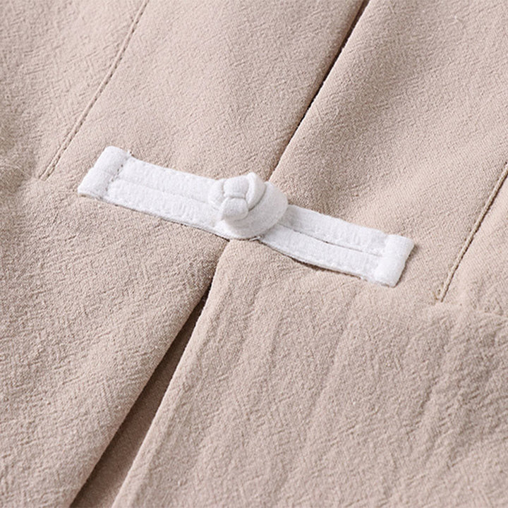 Buddha Stonesの長袖ボタンデザインメンズオープンフロントコットンリネンジャケット着物ポケット付き - image 8