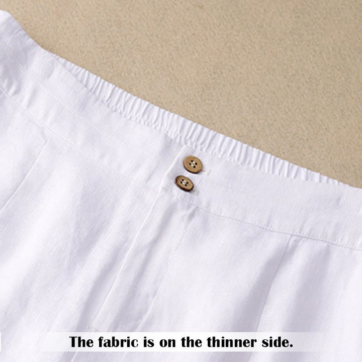 Buddha Stones夏物 カジュアル シンプル ジッパーデザイン リネン レディース ワイドレッグパンツ ポケット付き - image 6