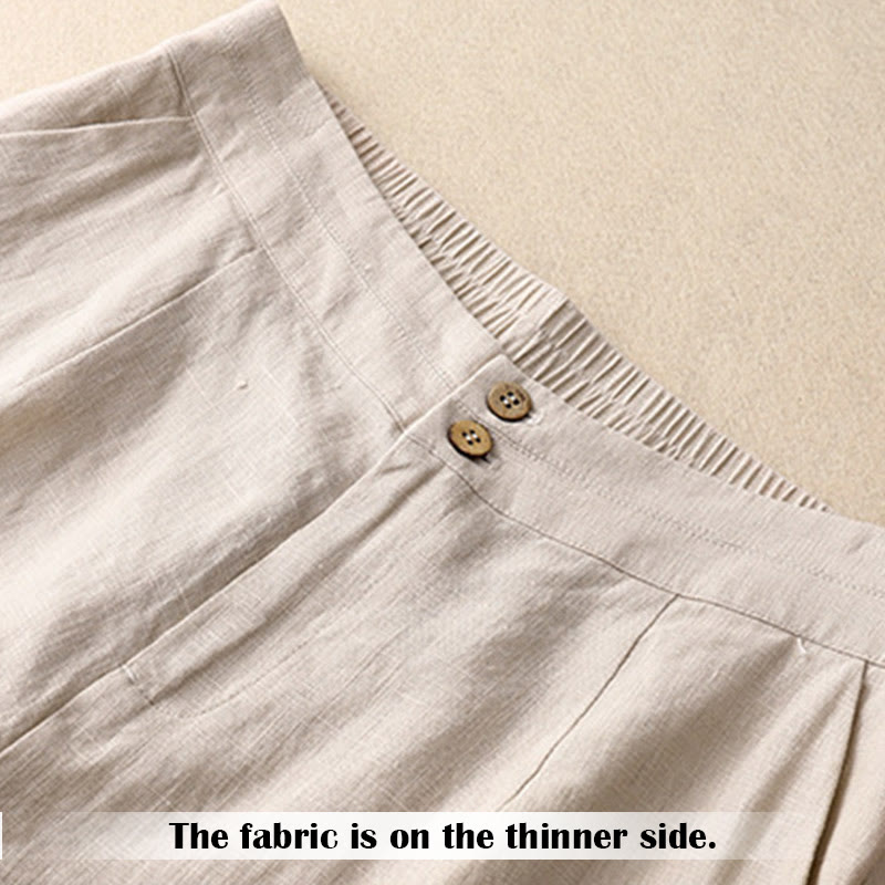 Buddha Stones夏 カジュアル シンプルデザイン リネン レディース ワイドレッグパンツ ジッパーポケット付き - image 45
