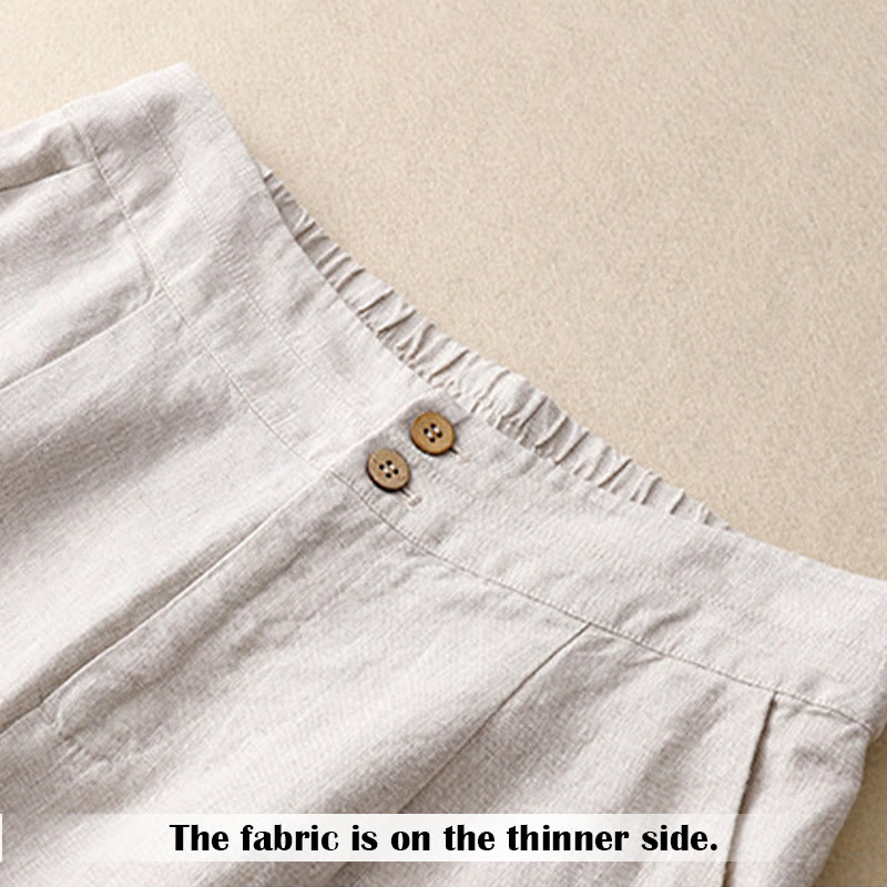 Buddha Stones夏物 カジュアル シンプル ジッパーデザイン リネン レディース ワイドレッグパンツ ポケット付き - image 12