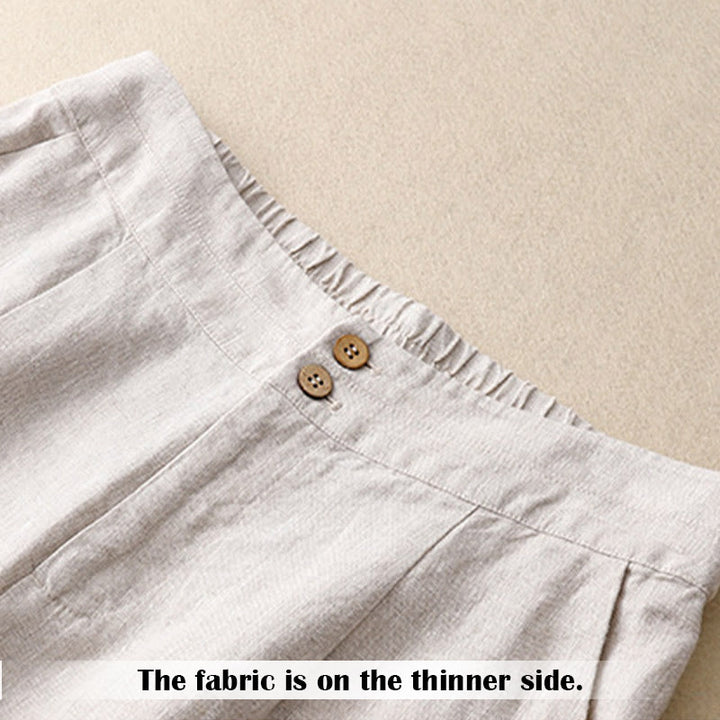Buddha Stones夏物 カジュアル シンプル ジッパーデザイン リネン レディース ワイドレッグパンツ ポケット付き - image 12