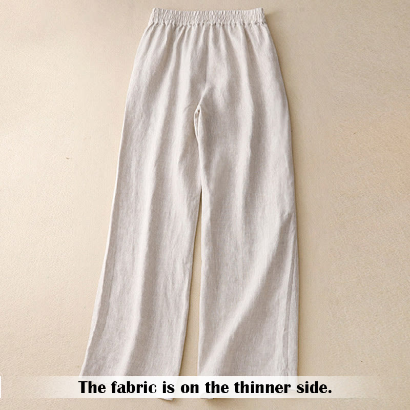 Buddha Stones夏物 カジュアル シンプル ジッパーデザイン リネン レディース ワイドレッグパンツ ポケット付き - image 11