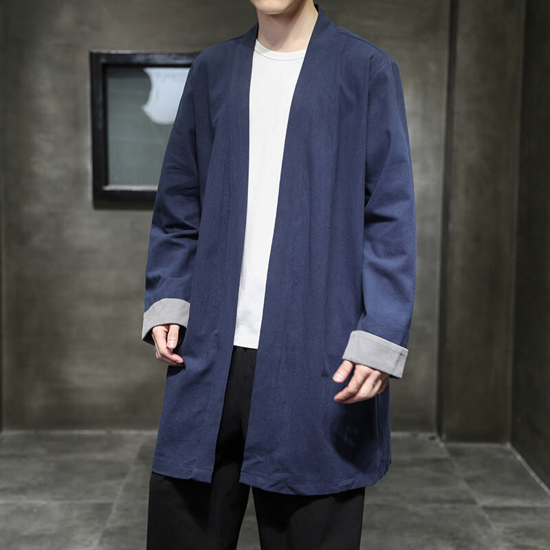 Buddha Stones春 長袖 オープンフロント メンズ コットンリネン 禅ジャケット 着物 - image 3