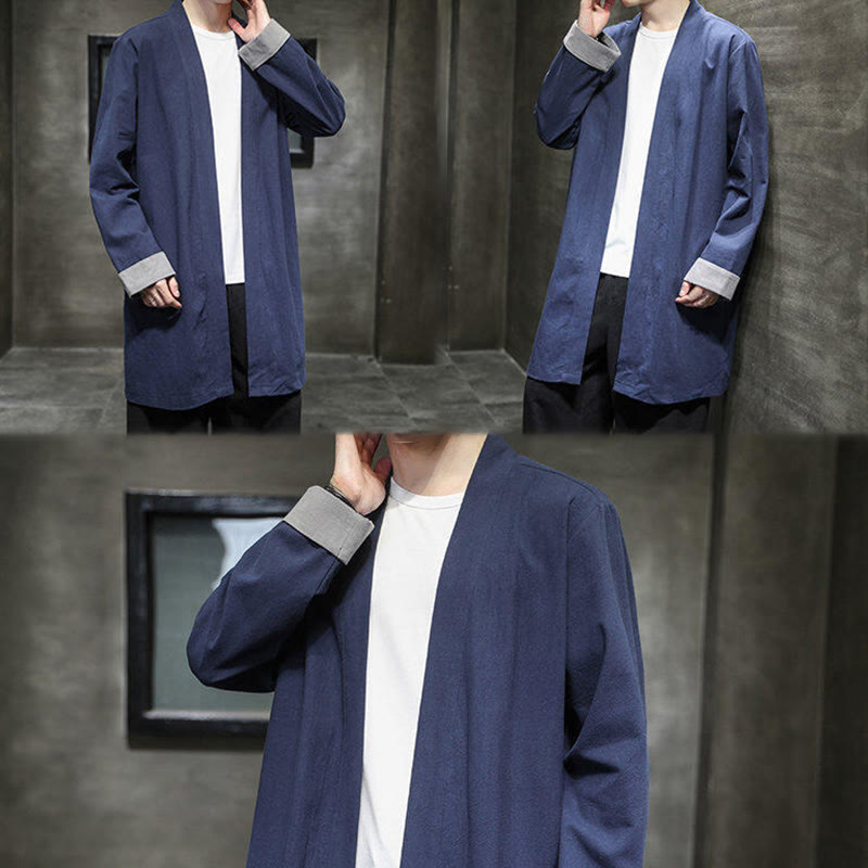 Buddha Stones春 長袖 オープンフロント メンズ コットンリネン 禅ジャケット 着物 - image 7