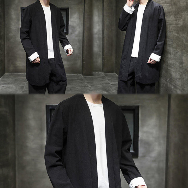 Buddha Stones春 長袖 オープンフロント メンズ コットンリネン 禅ジャケット 着物 - image 15