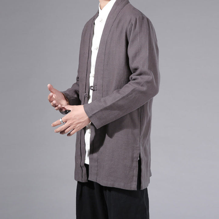 Buddha Stones無地 シンプルデザイン オープンフロント コットンリネン メンズ 長袖ジャケット 着物 - image 34