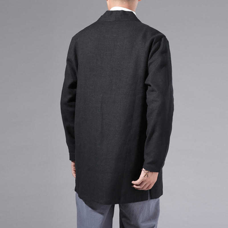 Buddha Stones無地 シンプルデザイン オープンフロント コットンリネン メンズ 長袖ジャケット 着物 - image 19