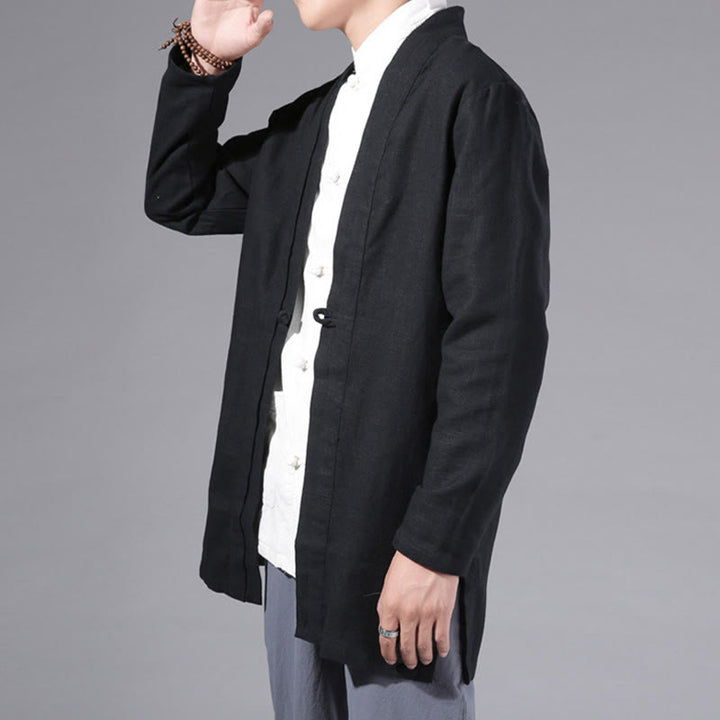 Buddha Stones無地 シンプルデザイン オープンフロント コットンリネン メンズ 長袖ジャケット 着物 - image 12