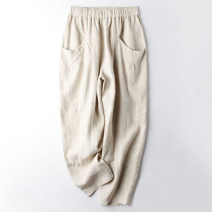 Buddha Stonesカジュアル ハイウエストデザイン レディース ハーレム コットン 7-8丈 パンツ ポケット付き - ベージュ - US8-10，UK/AU12-14，EU40-42 (2XL) - image 1