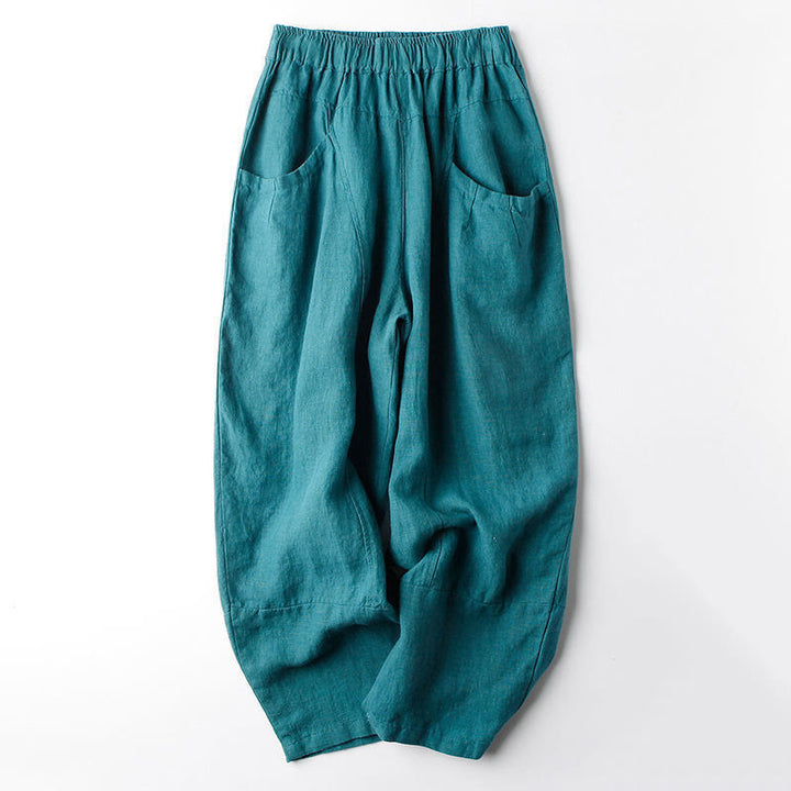 Buddha Stonesカジュアル ハイウエストデザイン レディース ハーレム コットン 7-8丈 パンツ ポケット付き - ダークシアン - US8-10，UK/AU12-14，EU40-42 (2XL) - image 9