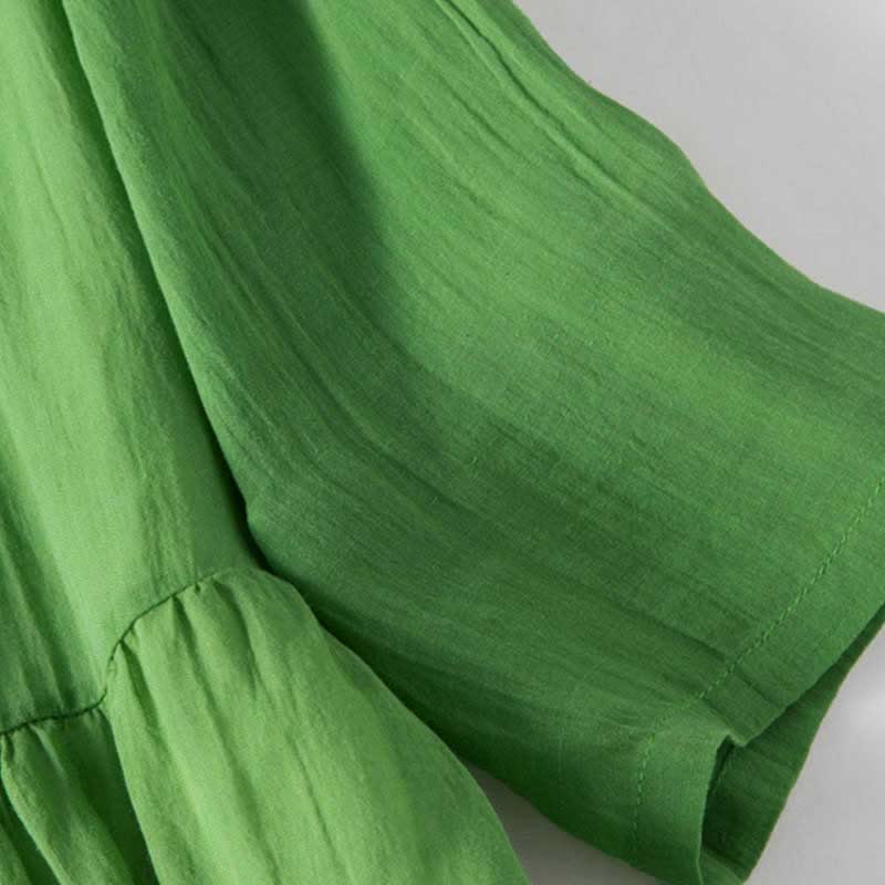 Buddha Stonesサマー Vネックデザイン ハーフスリーブ コットン ミディドレス - image 4