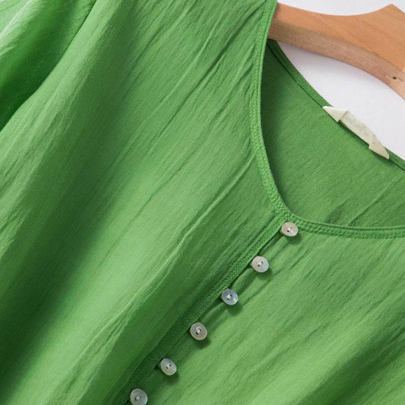 Buddha Stonesサマー Vネックデザイン ハーフスリーブ コットン ミディドレス - image 5