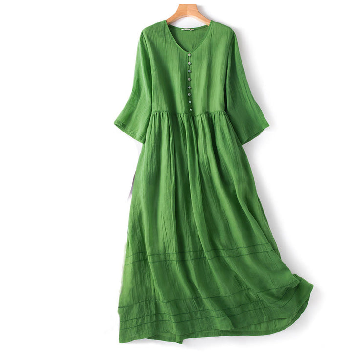 Buddha Stonesサマー Vネックデザイン ハーフスリーブ コットン ミディドレス - 緑 - US14、 UK/AU18、 EU46 (2XL) - image 0