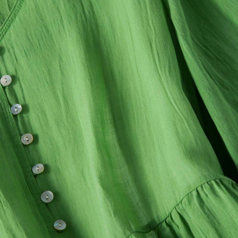 Buddha Stonesサマー Vネックデザイン ハーフスリーブ コットン ミディドレス - image 7