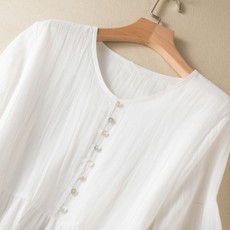 Buddha Stonesサマー Vネックデザイン ハーフスリーブ コットン ミディドレス - image 31