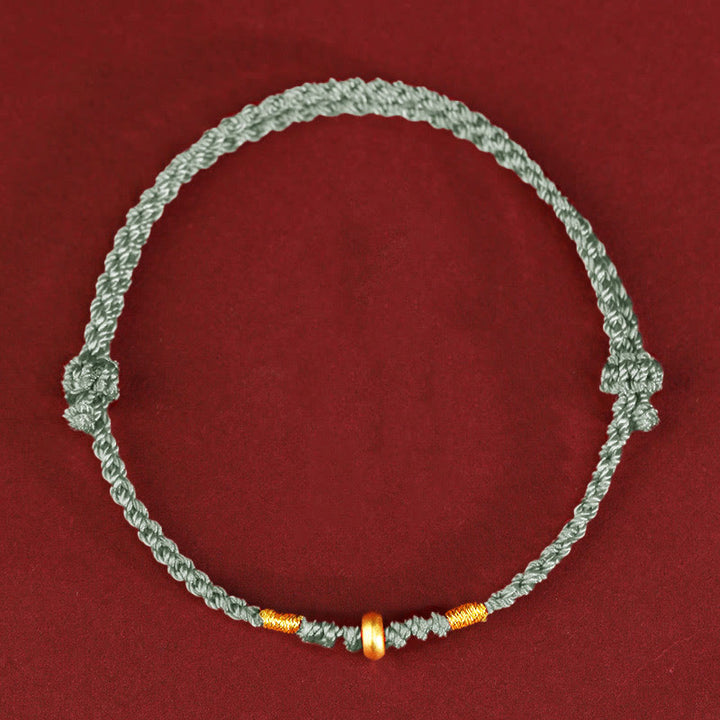 Buddha Stones999ゴールド 小さな幸運のビーズ 紐 守護 幸運 編み込み ブレスレット アンクレット - 999ゴールドアンクレット（円周19～23cm） - ライトグリーンロープ - image 10