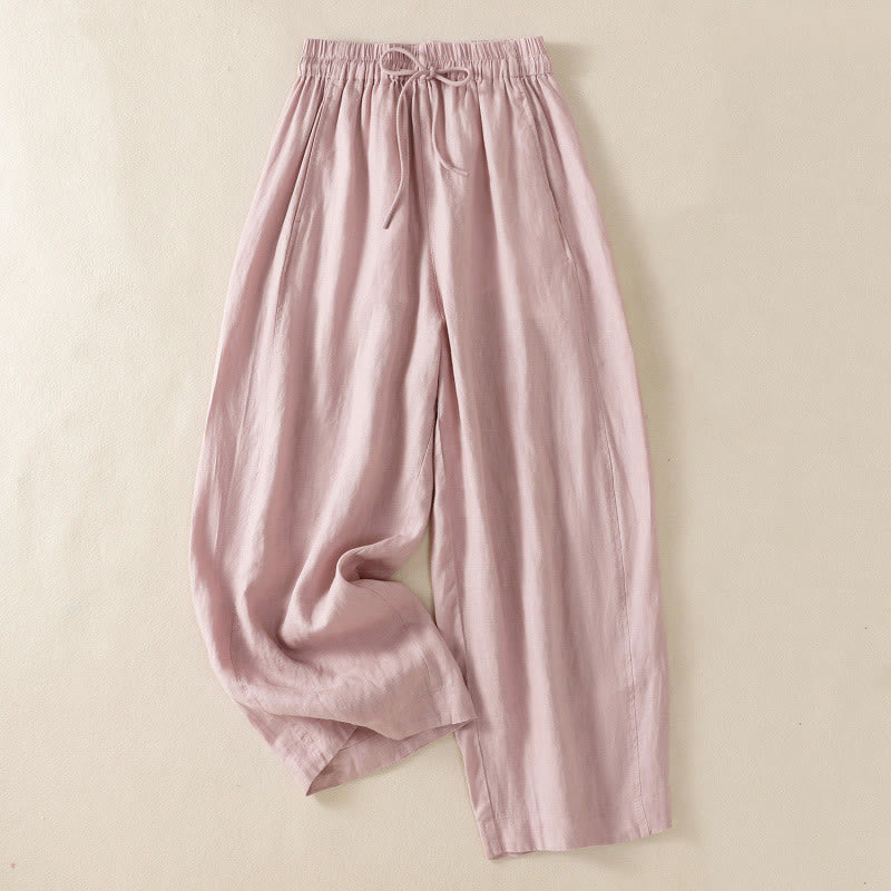 Buddha Stones通勤用 無地デザイン ドローストリング コットンリネン レディース ワイドレッグパンツ ポケット付き - ライトピンク - US8-10，UK/AU12-14，EU40-42 (2XL) - image 20