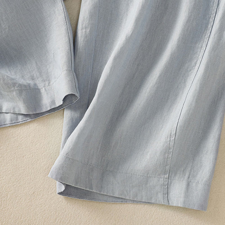 Buddha Stones通勤用 無地デザイン ドローストリング コットンリネン レディース ワイドレッグパンツ ポケット付き - image 5