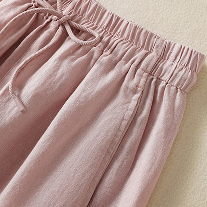 Buddha Stones通勤用 無地デザイン ドローストリング コットンリネン レディース ワイドレッグパンツ ポケット付き - image 22