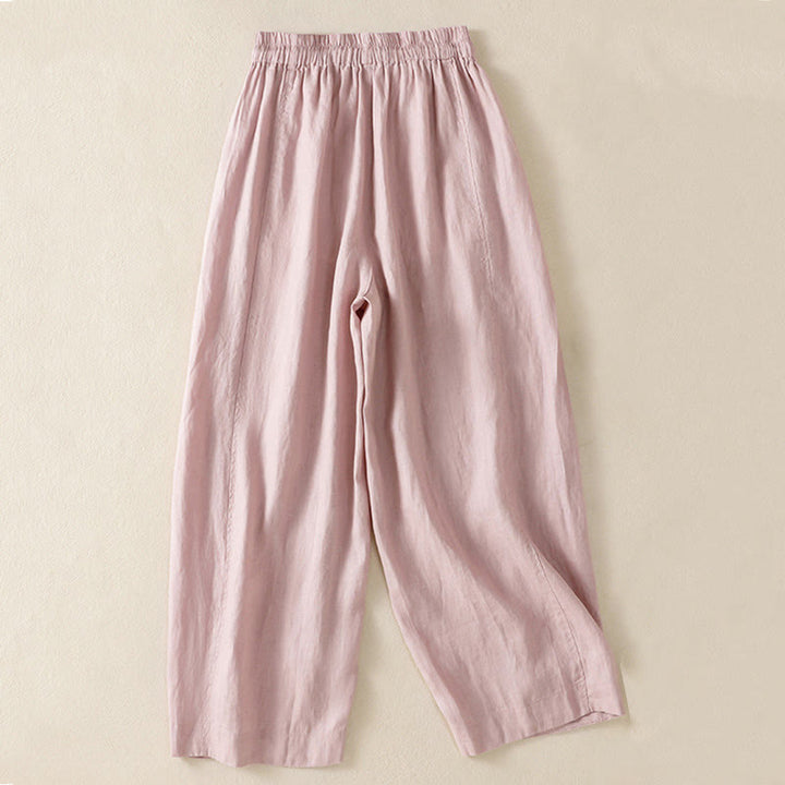 Buddha Stones通勤用 無地デザイン ドローストリング コットンリネン レディース ワイドレッグパンツ ポケット付き - image 20