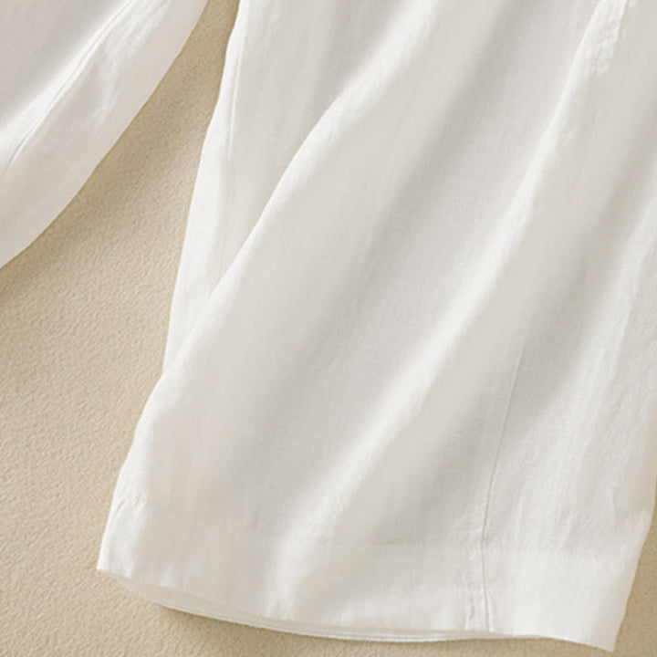 Buddha Stones通勤用 無地デザイン ドローストリング コットンリネン レディース ワイドレッグパンツ ポケット付き - image 33