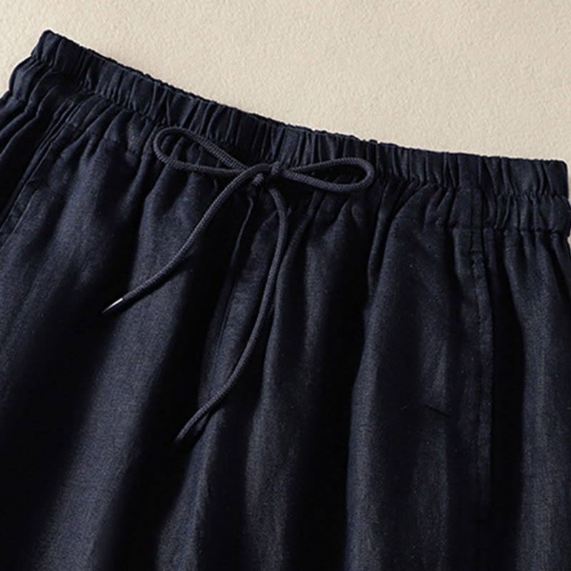 Buddha Stones通勤用 無地デザイン ドローストリング コットンリネン レディース ワイドレッグパンツ ポケット付き - image 15