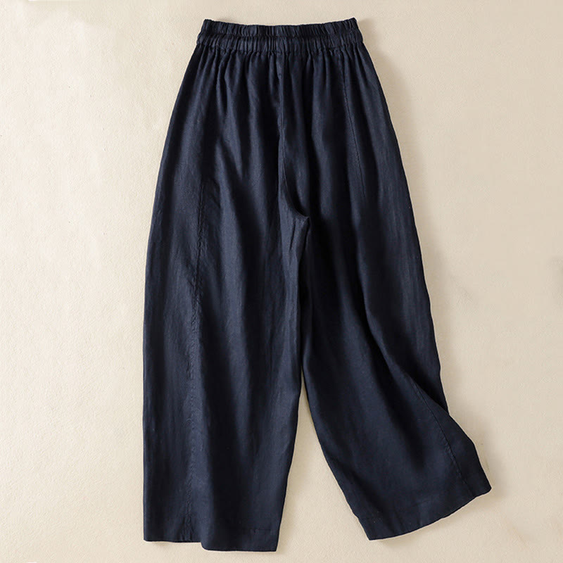 Buddha Stones通勤用 無地デザイン ドローストリング コットンリネン レディース ワイドレッグパンツ ポケット付き - image 15