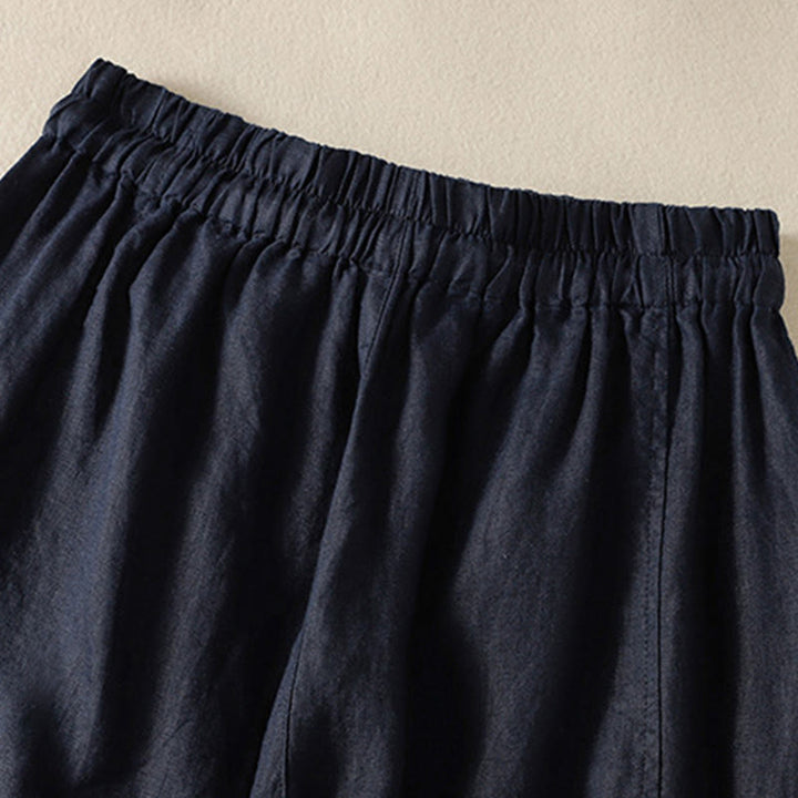 Buddha Stones通勤用 無地デザイン ドローストリング コットンリネン レディース ワイドレッグパンツ ポケット付き - image 17