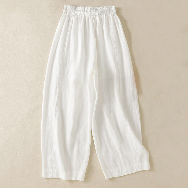 Buddha Stones通勤用 無地デザイン ドローストリング コットンリネン レディース ワイドレッグパンツ ポケット付き - image 30