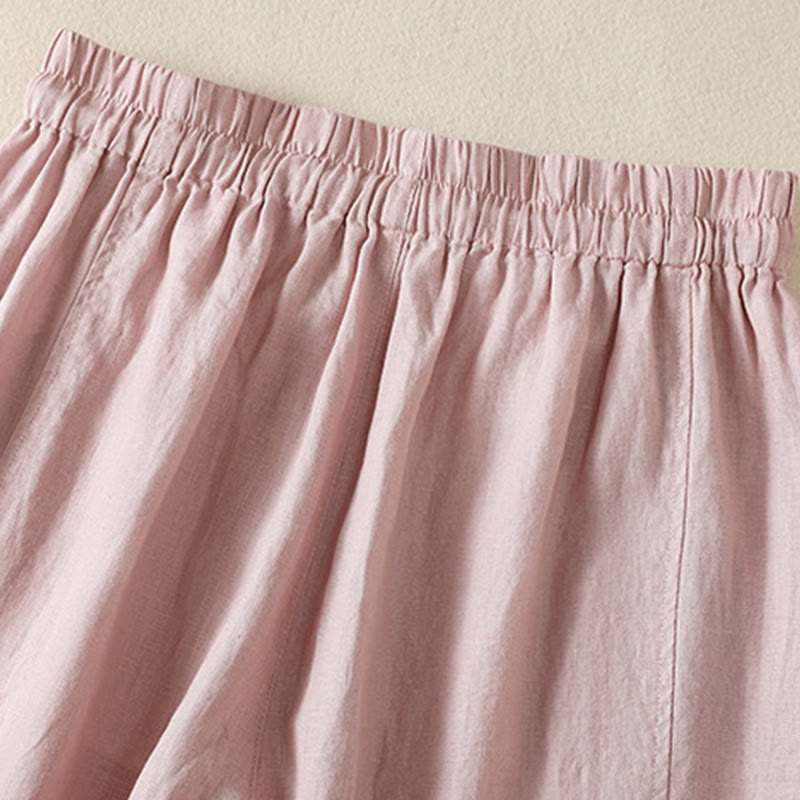 Buddha Stones通勤用 無地デザイン ドローストリング コットンリネン レディース ワイドレッグパンツ ポケット付き - image 23