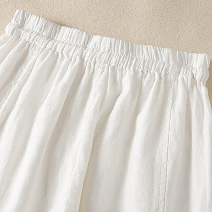 Buddha Stones通勤用 無地デザイン ドローストリング コットンリネン レディース ワイドレッグパンツ ポケット付き - image 32