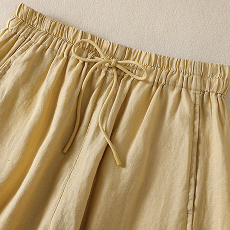 Buddha Stones通勤用 無地デザイン ドローストリング コットンリネン レディース ワイドレッグパンツ ポケット付き - image 9