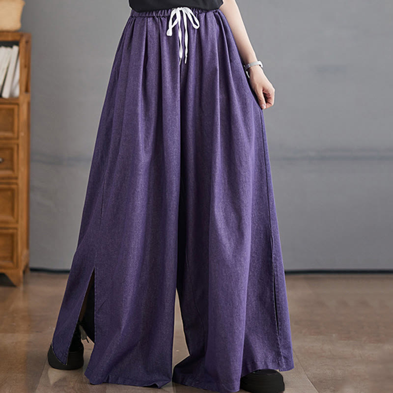Buddha Stonesレトロ レッグオープニング スリットデザイン レディース ワイドレッグパンツ ポケット付き - image 4