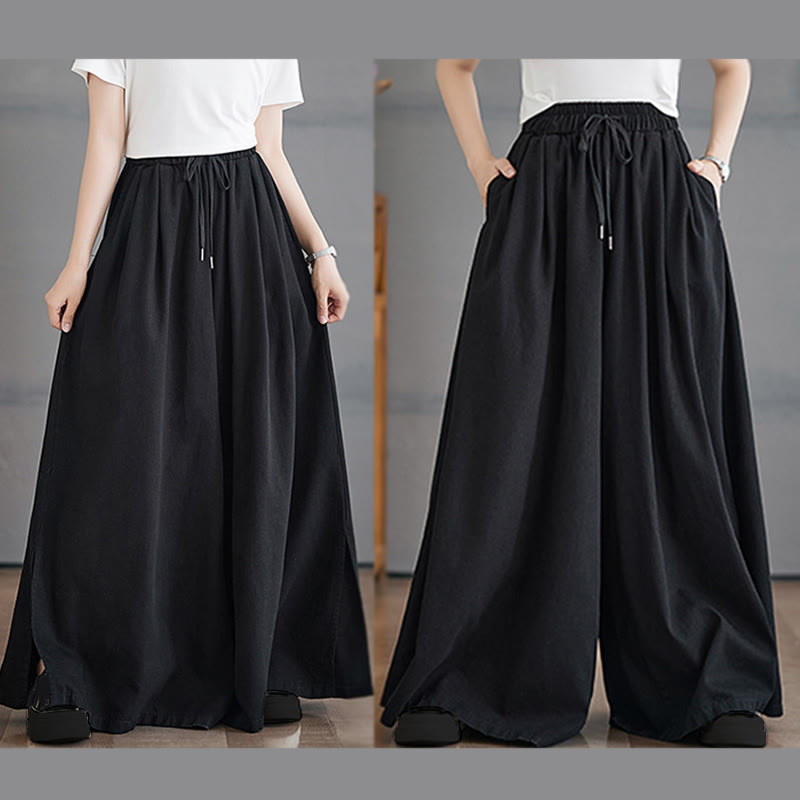 Buddha Stonesレトロ レッグオープニング スリットデザイン コットン レディース ワイドレッグパンツ ポケット付き - image 21
