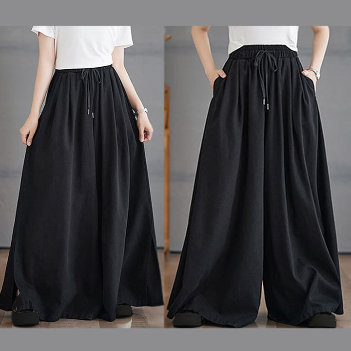 Buddha Stonesレトロ レッグオープニング スリットデザイン コットン レディース ワイドレッグパンツ ポケット付き - image 21