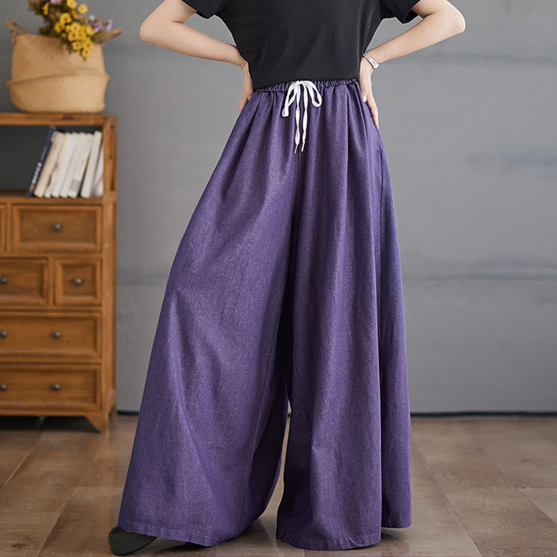 Buddha Stonesレトロ レッグオープニング スリットデザイン コットン レディース ワイドレッグパンツ ポケット付き - image 2