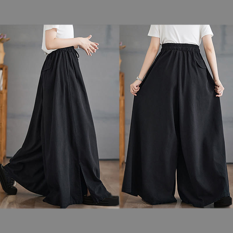 Buddha Stonesレトロ レッグオープニング スリットデザイン コットン レディース ワイドレッグパンツ ポケット付き - image 20