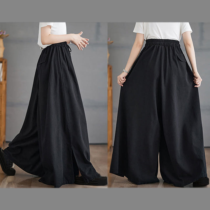 Buddha Stonesレトロ レッグオープニング スリットデザイン コットン レディース ワイドレッグパンツ ポケット付き - image 20