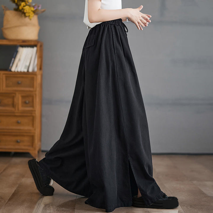 Buddha Stonesレトロ レッグオープニング スリットデザイン コットン レディース ワイドレッグパンツ ポケット付き - 黒 - US12、 UK/AU16、 EU44 (3XL) - image 10