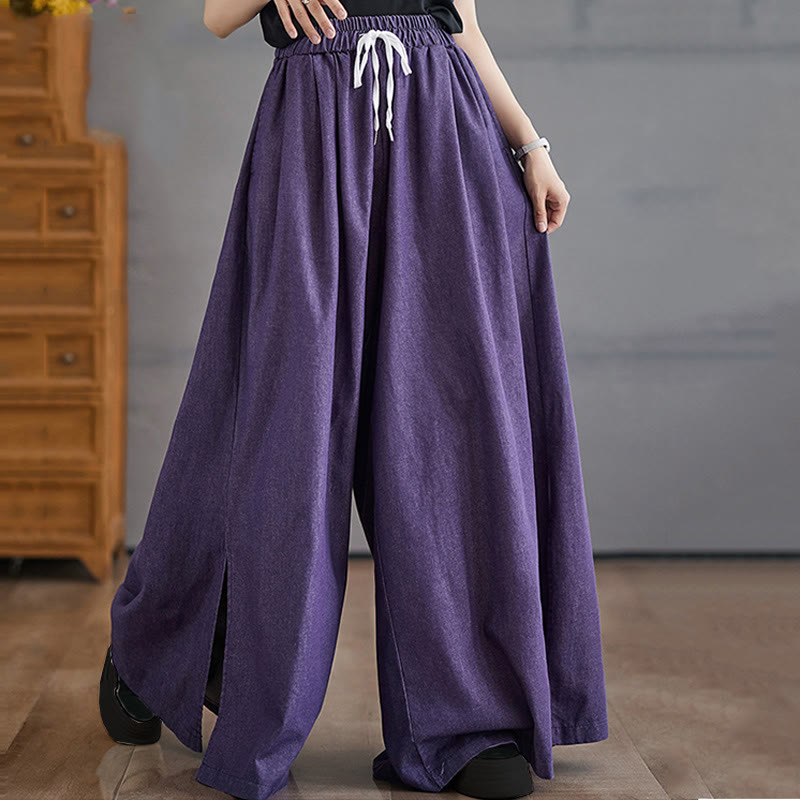 Buddha Stonesレトロ レッグオープニング スリットデザイン コットン レディース ワイドレッグパンツ ポケット付き - image 4