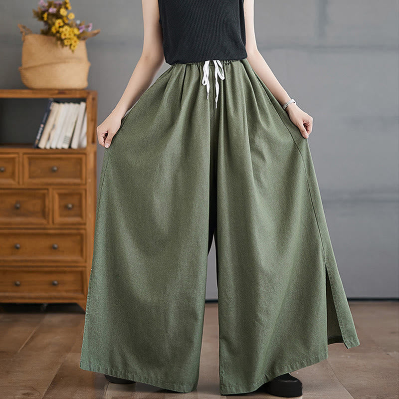 Buddha Stonesレトロ レッグオープニング スリットデザイン コットン レディース ワイドレッグパンツ ポケット付き - image 8