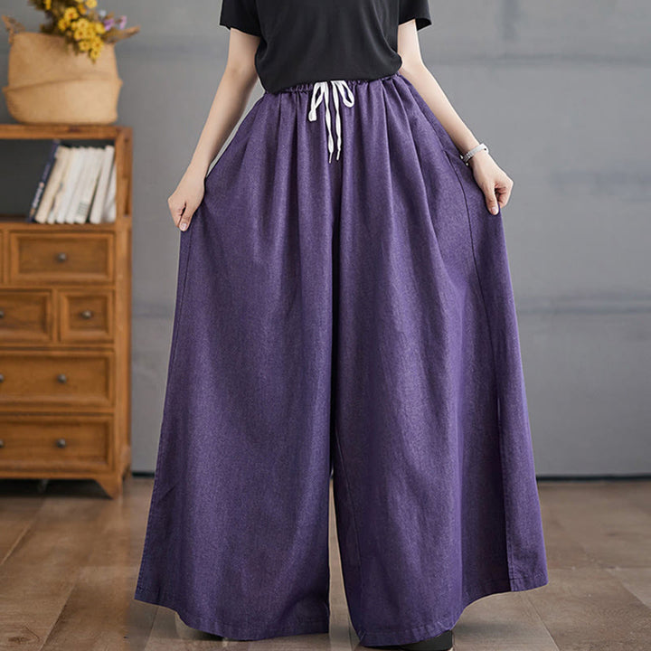 Buddha Stonesレトロ レッグオープニング スリットデザイン コットン レディース ワイドレッグパンツ ポケット付き - image 3
